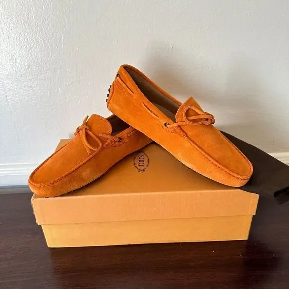 Tod's Men's Orange Suede slip-on Loafers size EU 38 - US 5,5 new in box - Picture 4 of 15